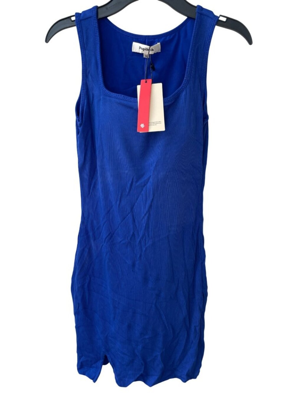 Popilush Built-In Bra Shapewear blue Ribbed Midi Dress Built-in-Shorts Sz M NWT